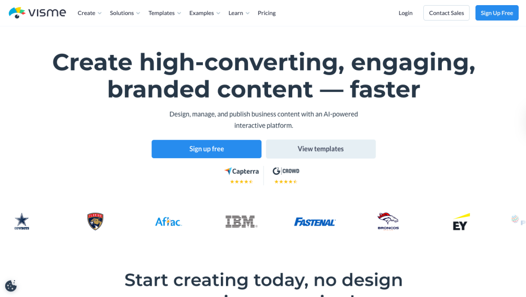 Visme homepage for SlideSpeak Blog