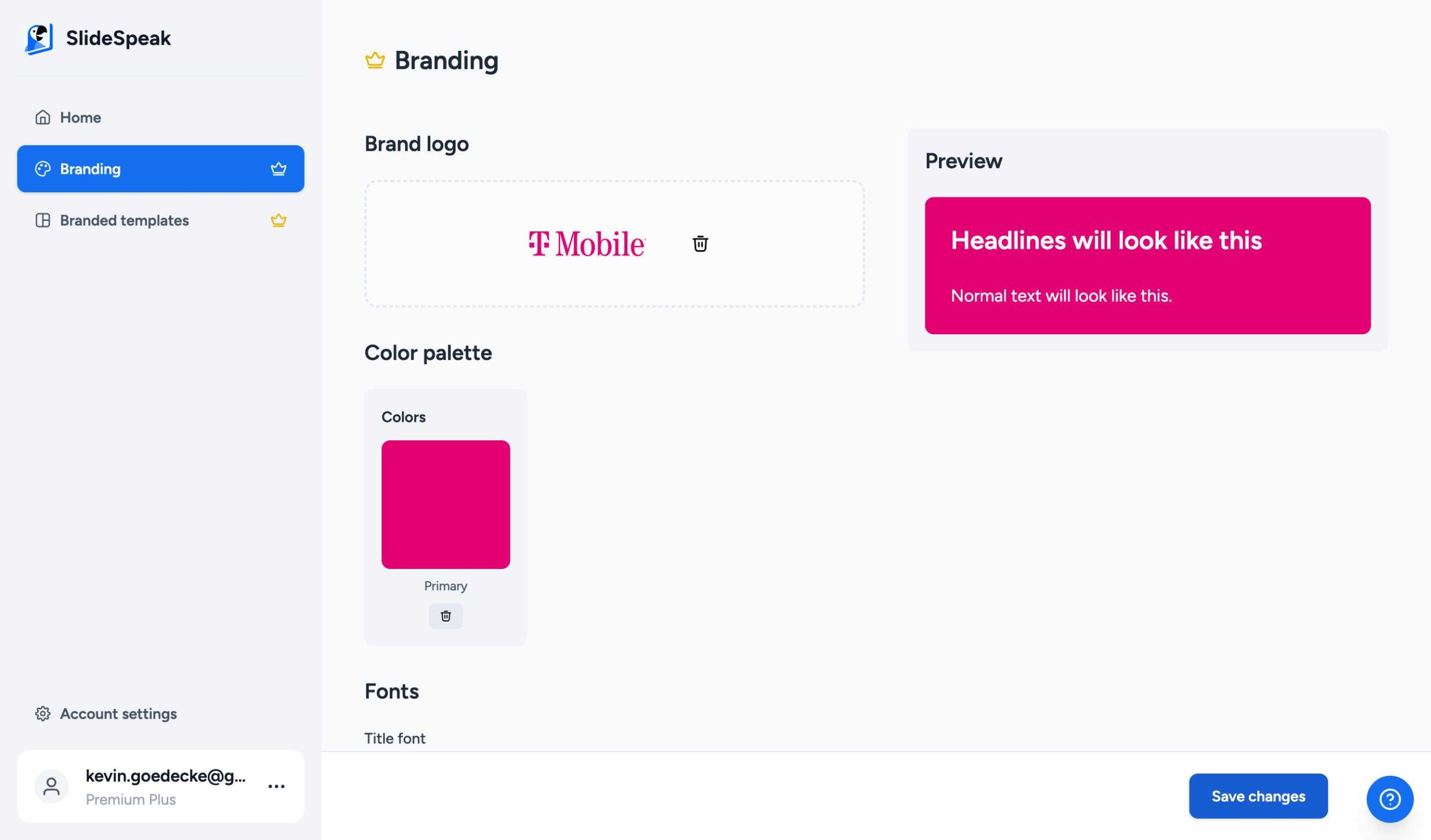 SlideSpeak Brand Settings Save Changes Button