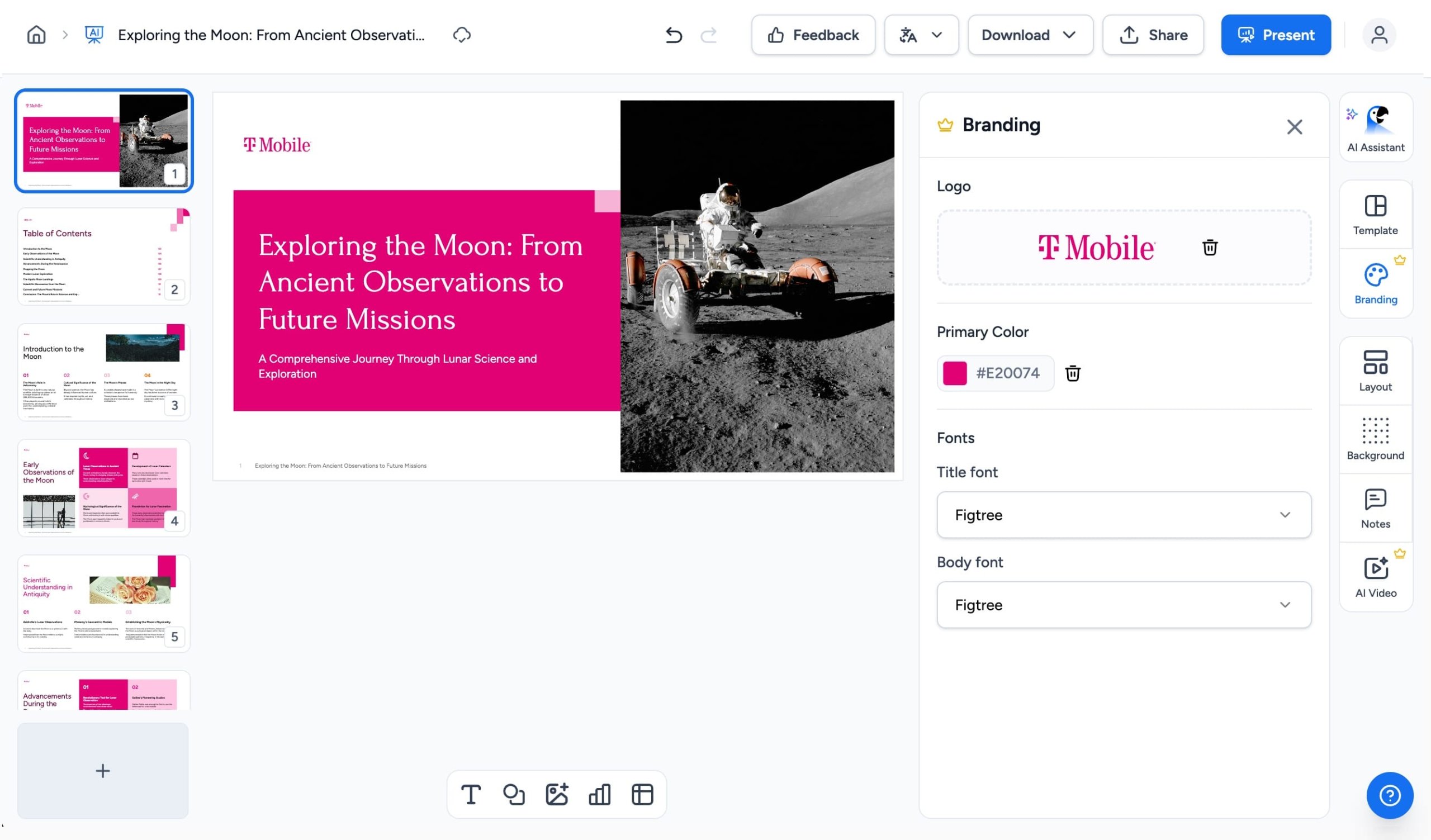 Branded presentation in SlideSpeak editor