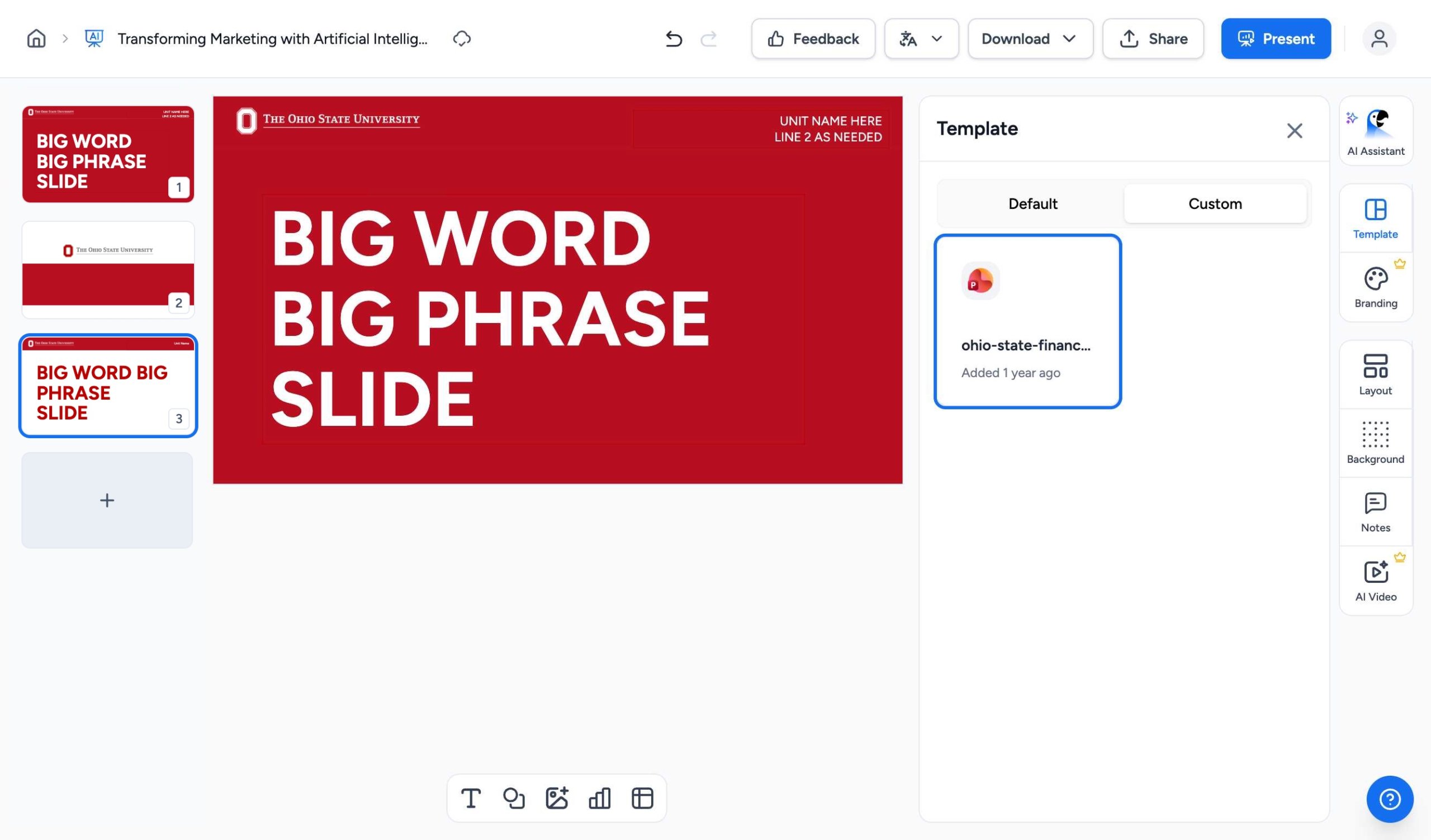 Presentation with Custom Template Applied