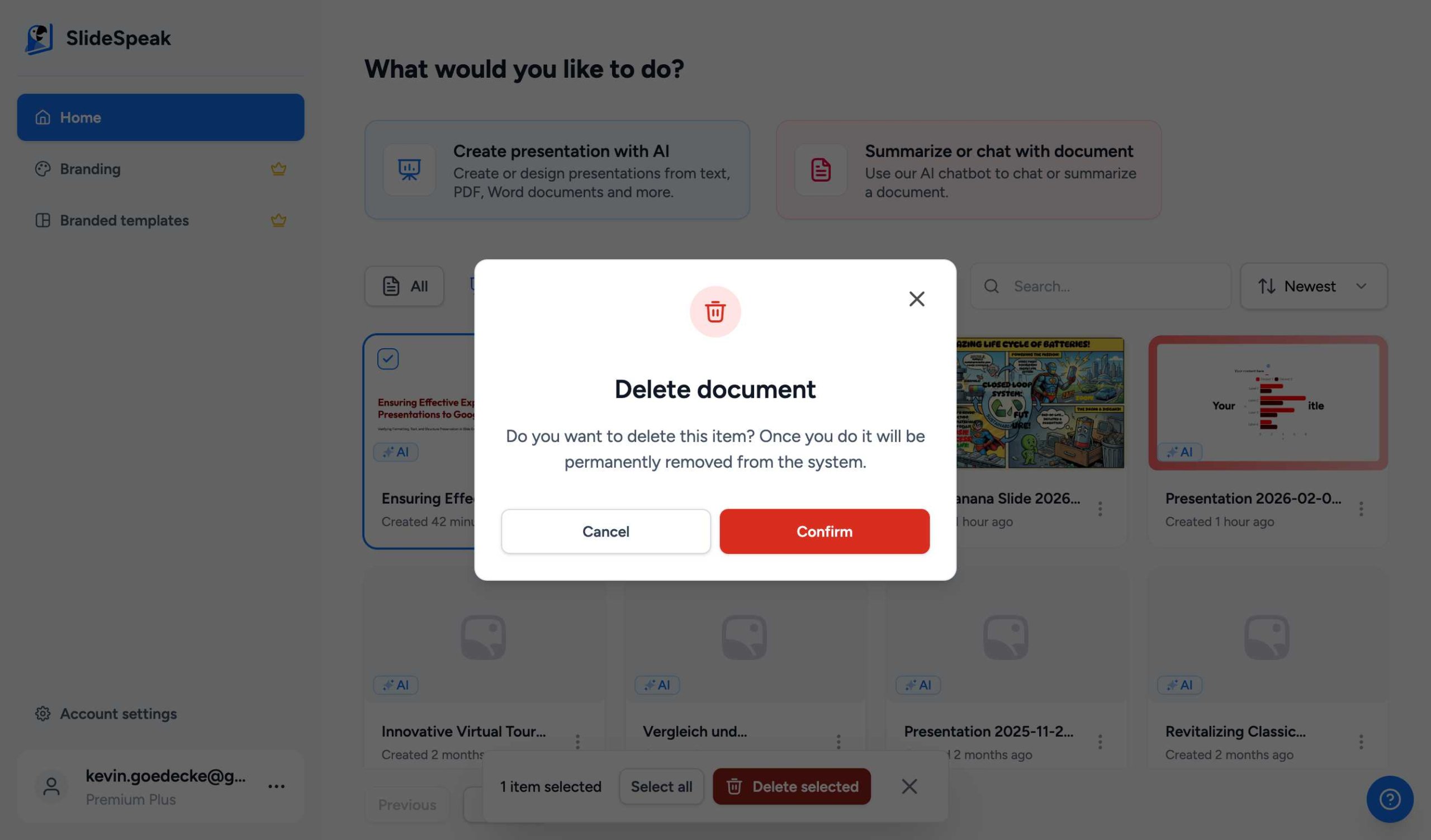 Delete confirmation dialog