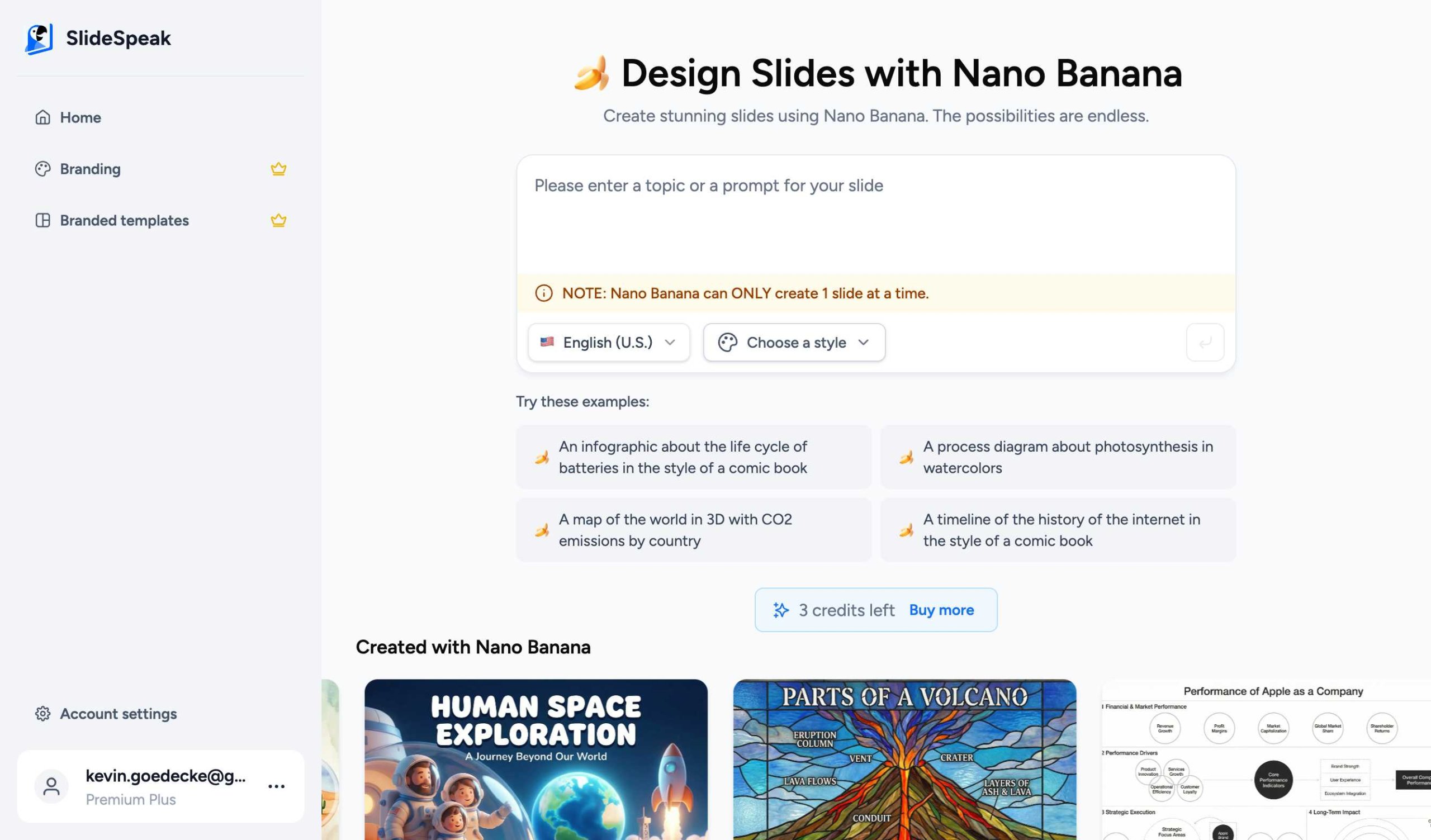 Nano Banana prompt input page