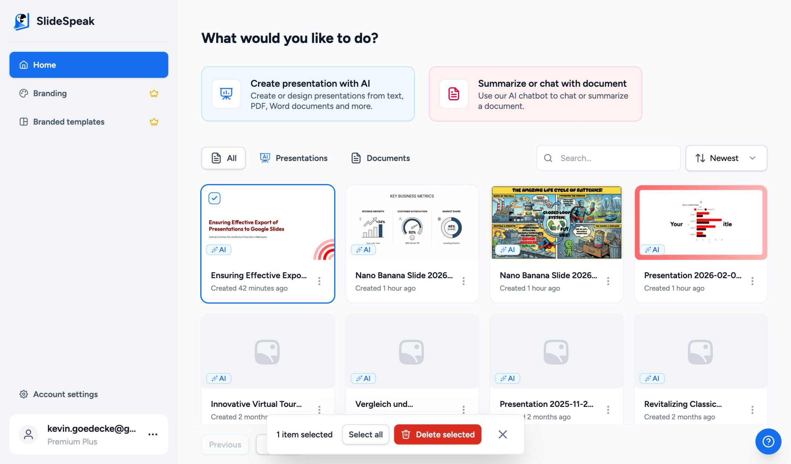 Selecting files and clicking Delete selected button