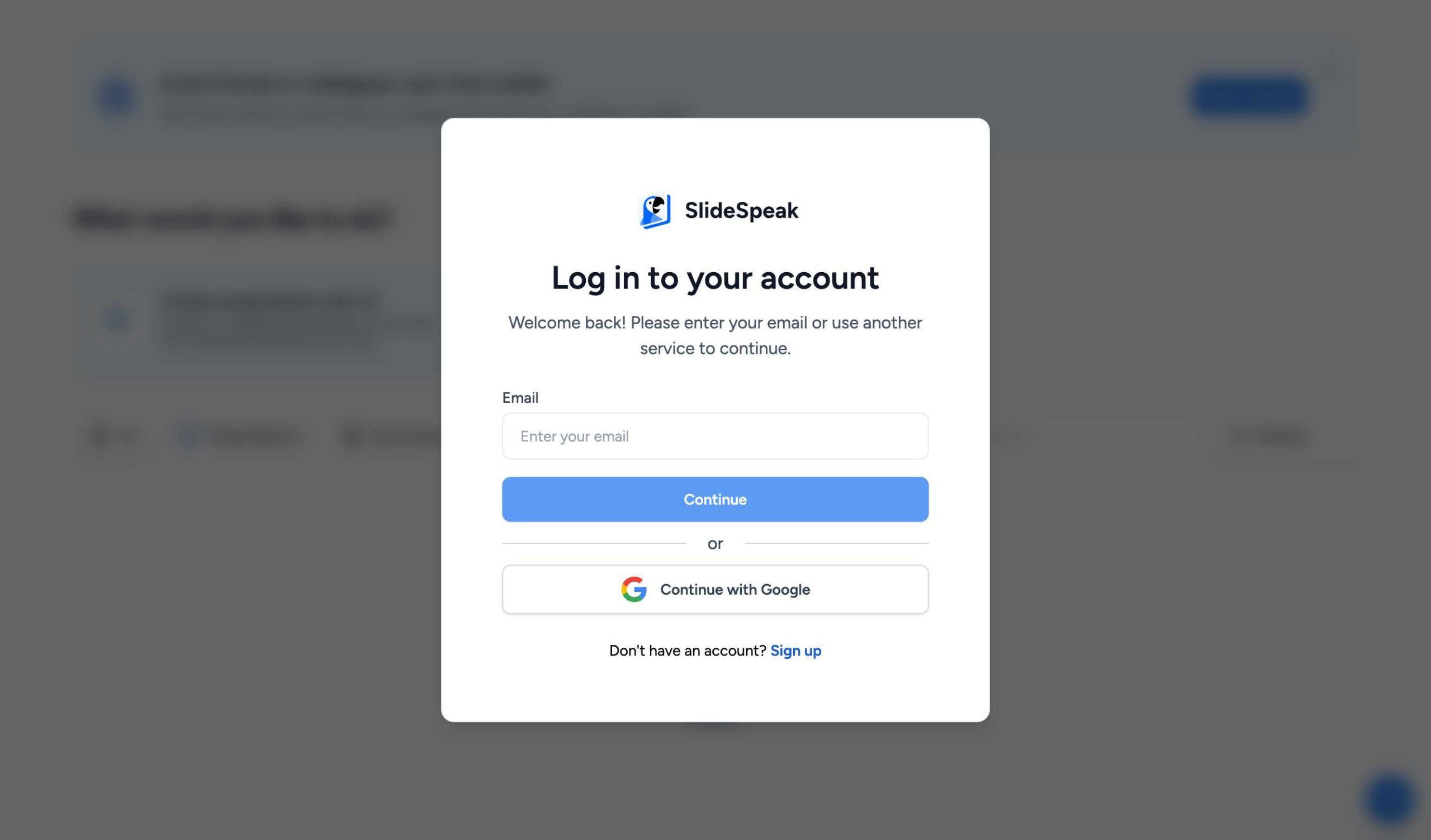 SlideSpeak Login Page