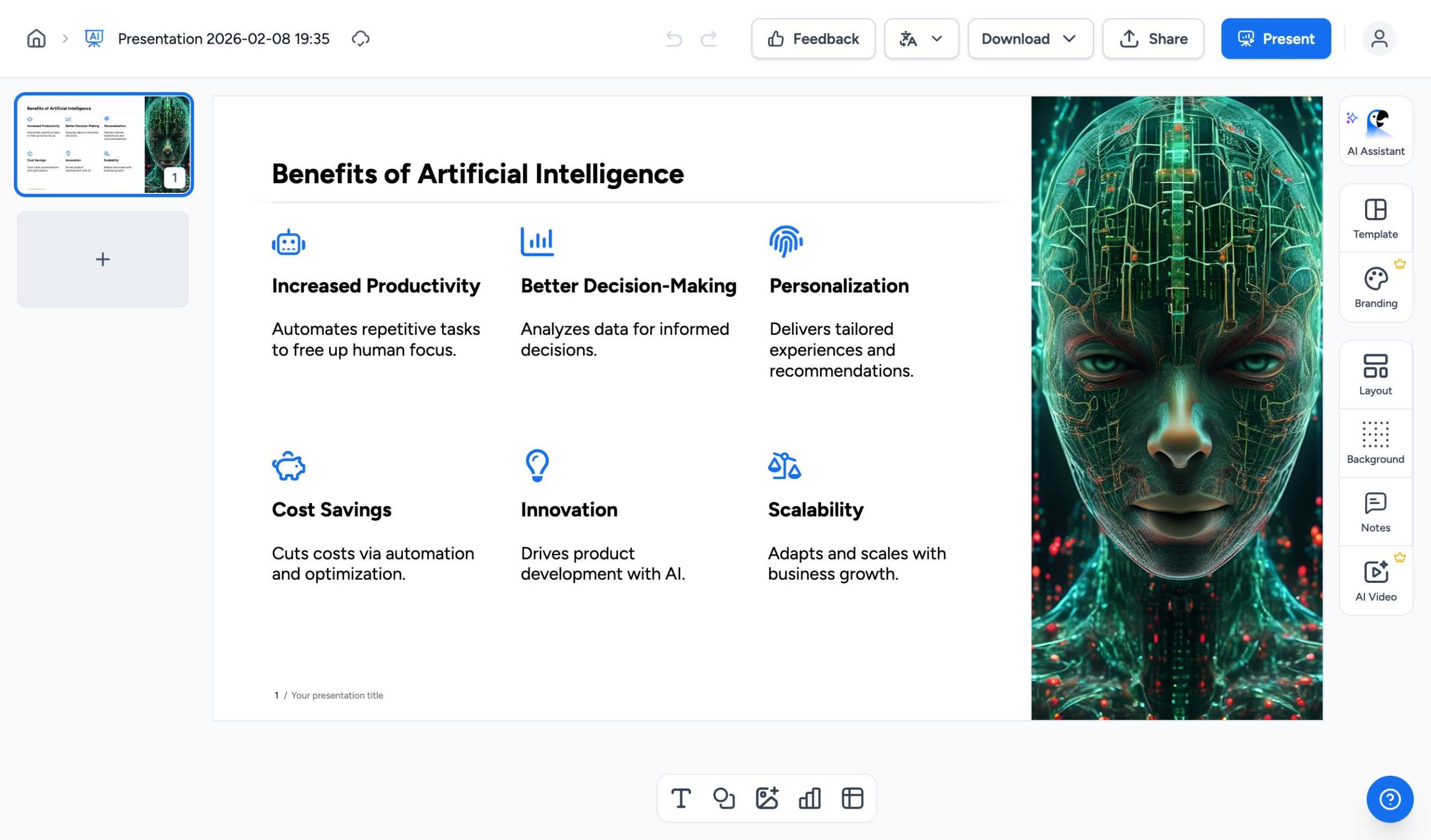 SlideSpeak Presentation Editor Interface 2026