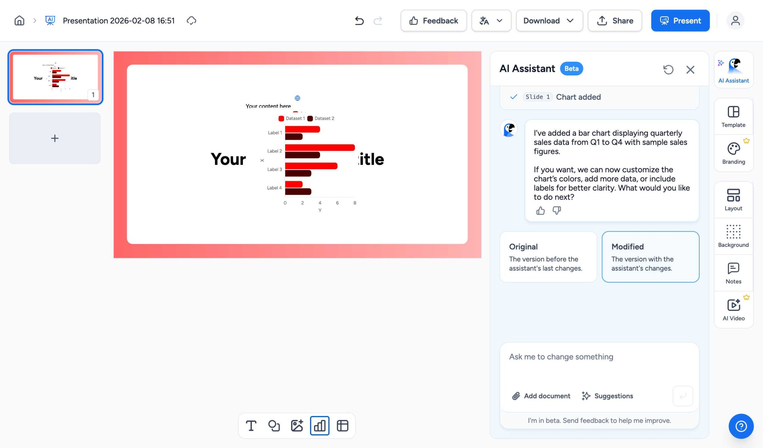 Bar chart added to presentation