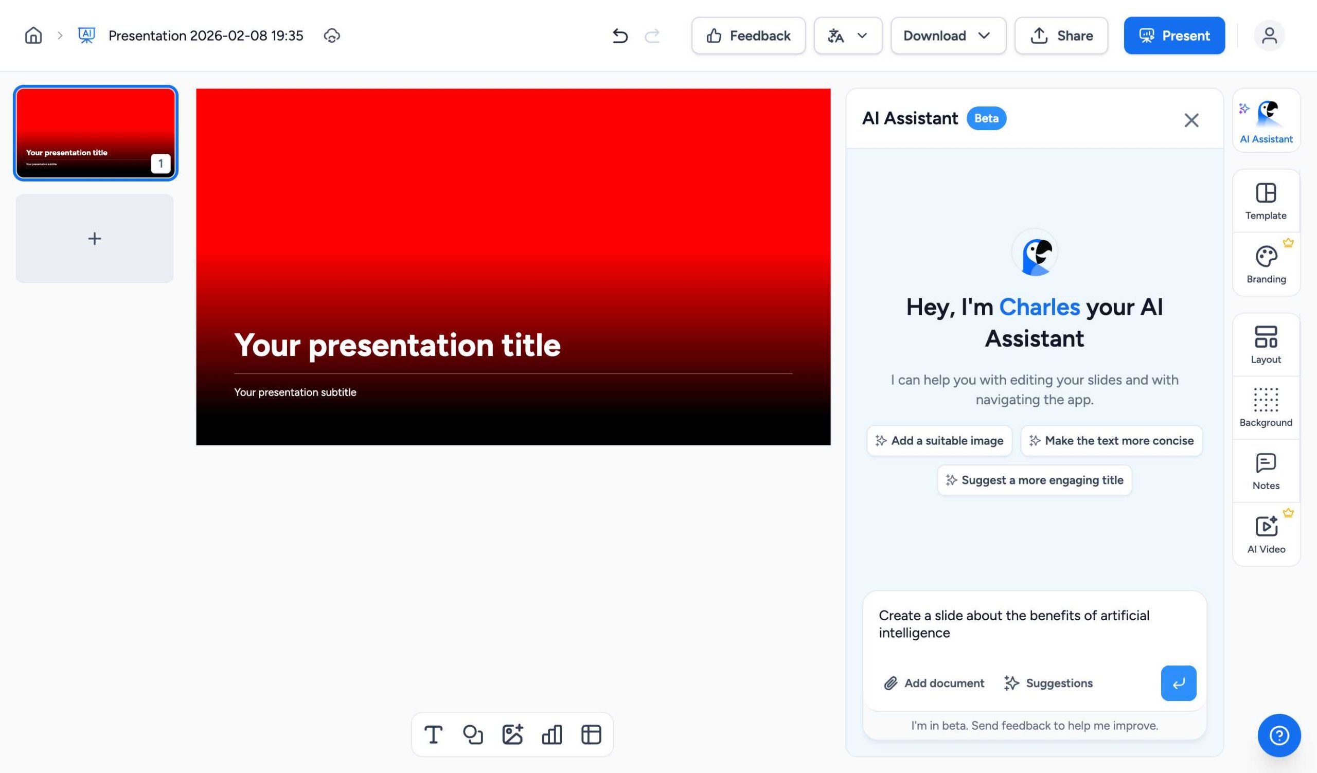 Typing a prompt in the AI Assistant
