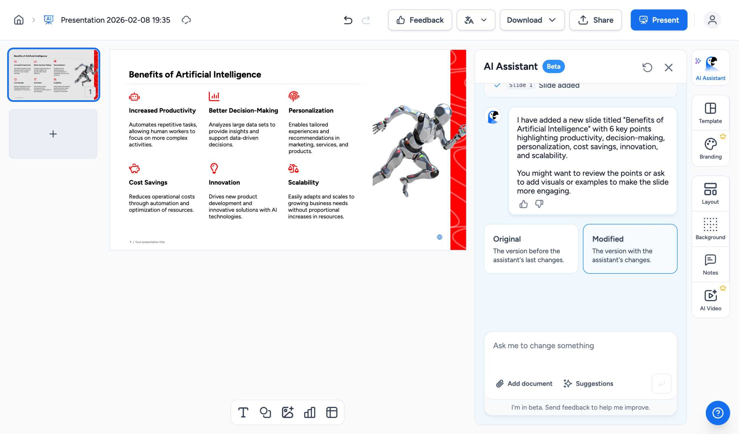 AI Assistant showing Add document button