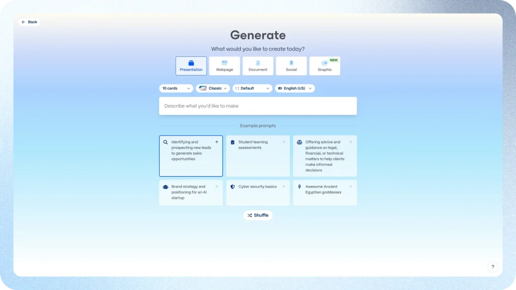 gamma app generate presentation screen
