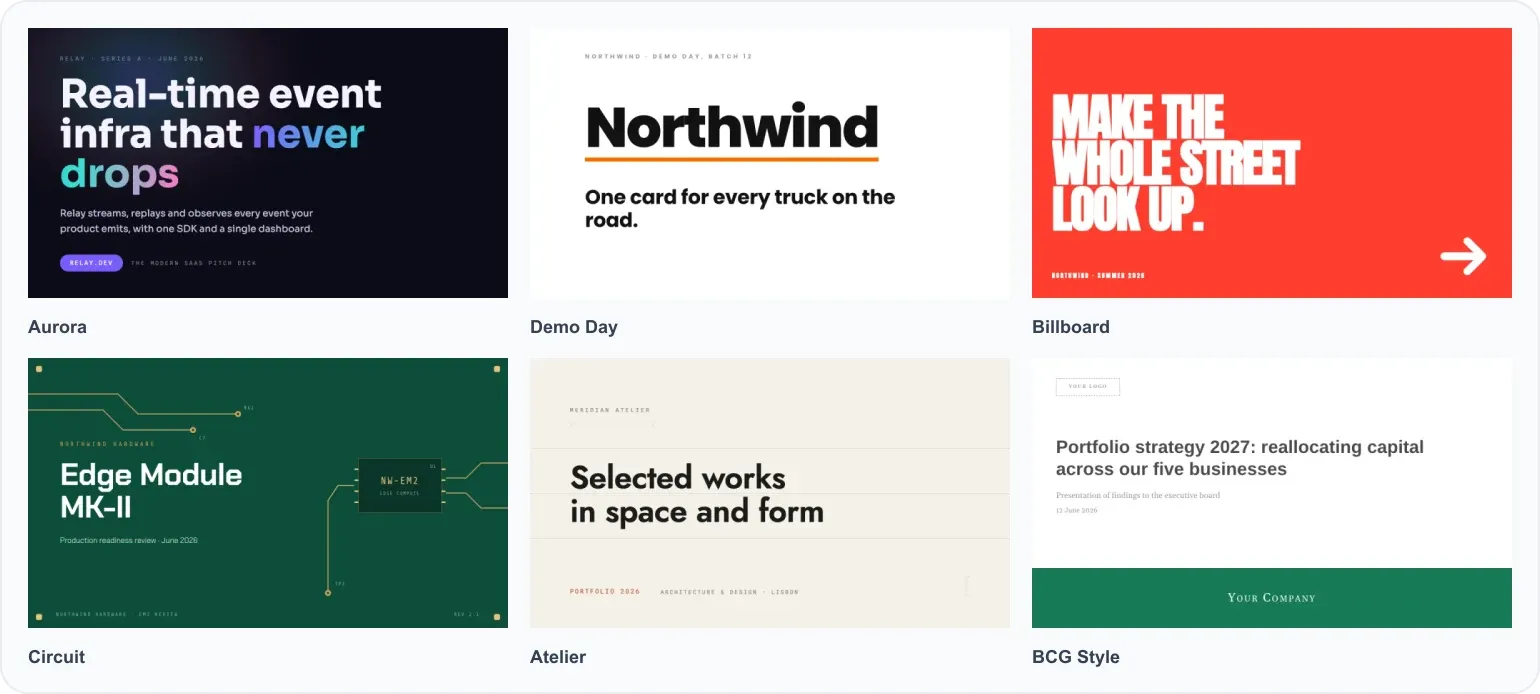 A collage of presentation design prompt examples from the SlideSpeak presentation-design-prompts repository