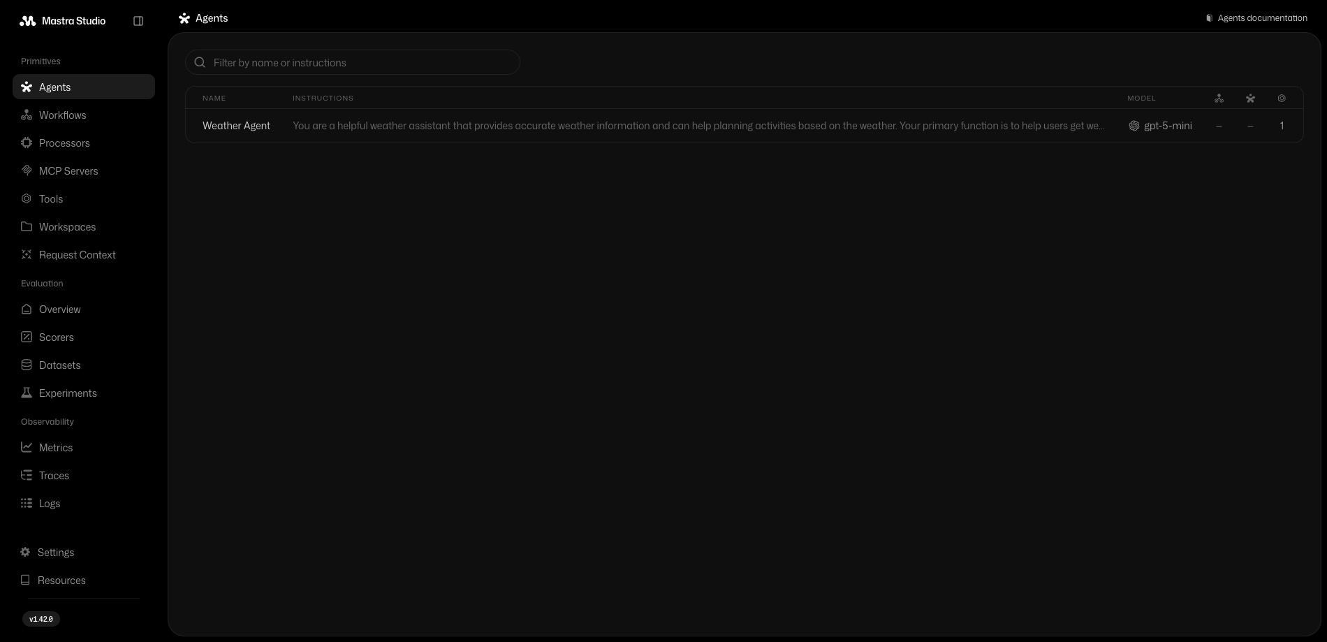 Mastra Studio running in the browser