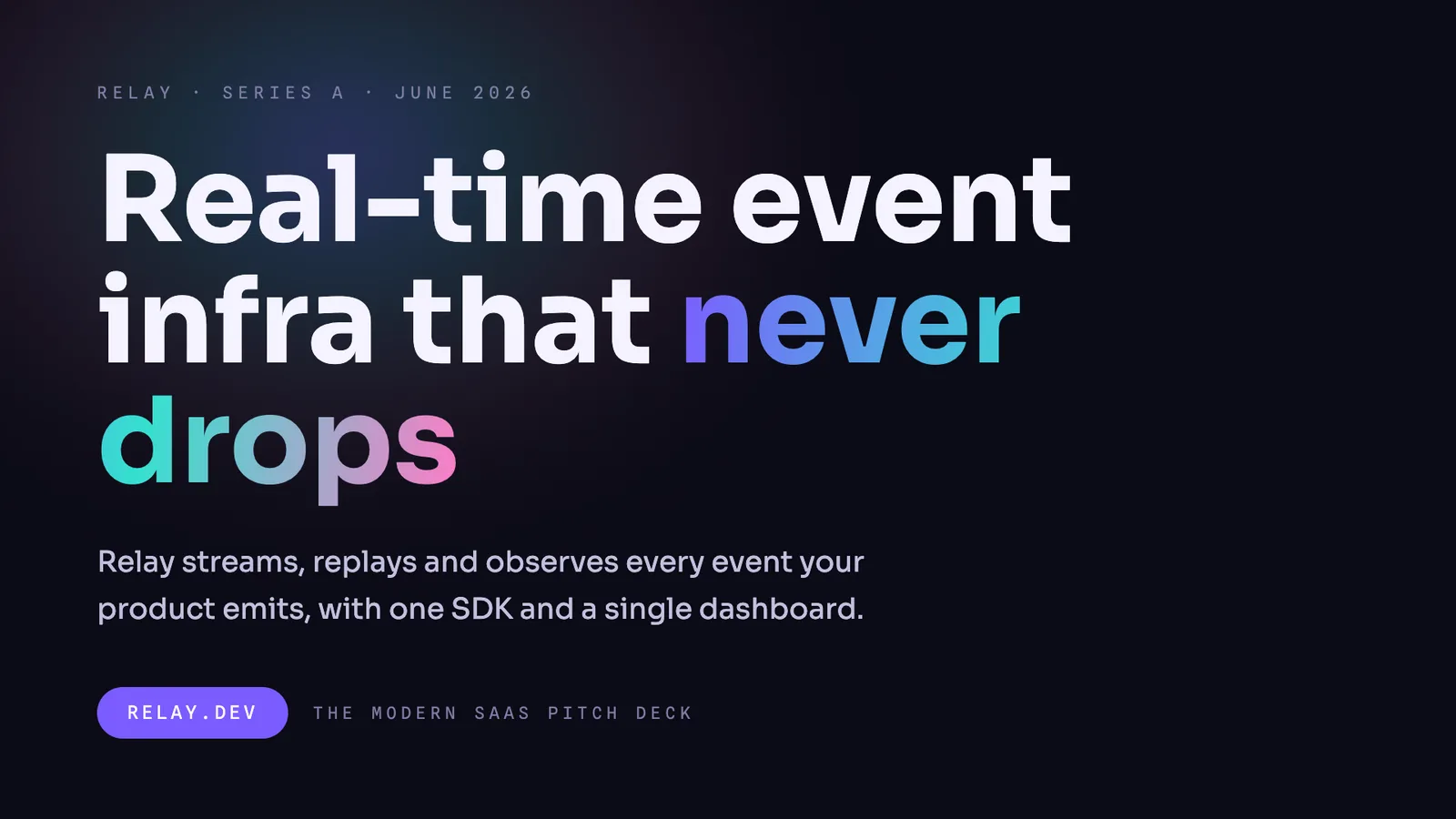 Aurora pitch deck design example, a dark gradient SaaS slide