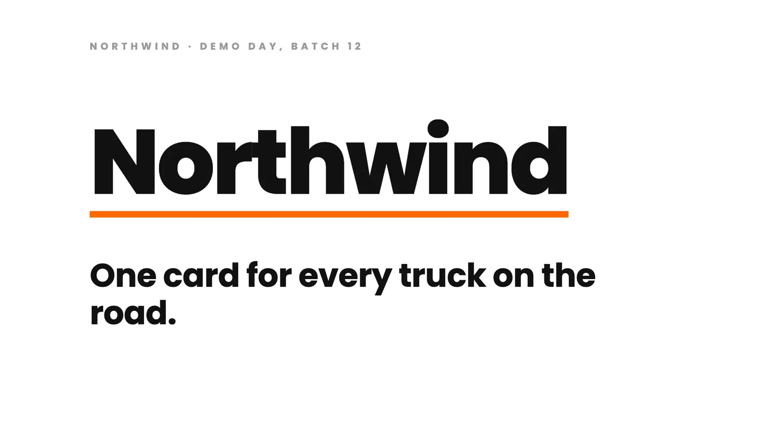 Demo Day pitch deck design example, a high-contrast accelerator slide