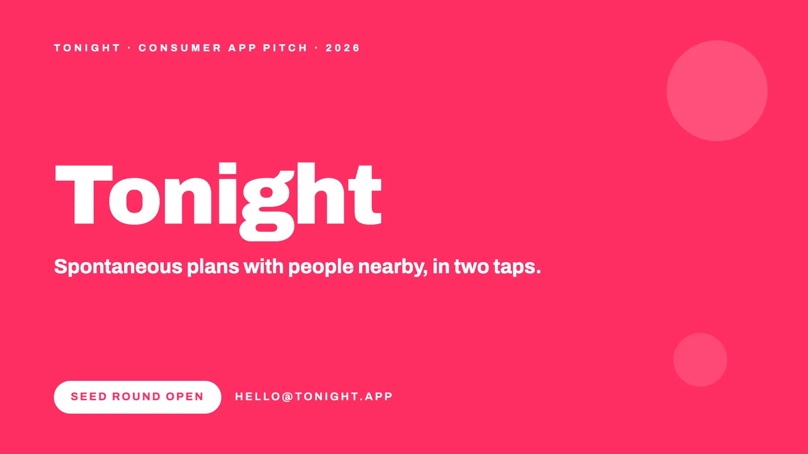 Spark pitch deck design example, a bold pink consumer app slide