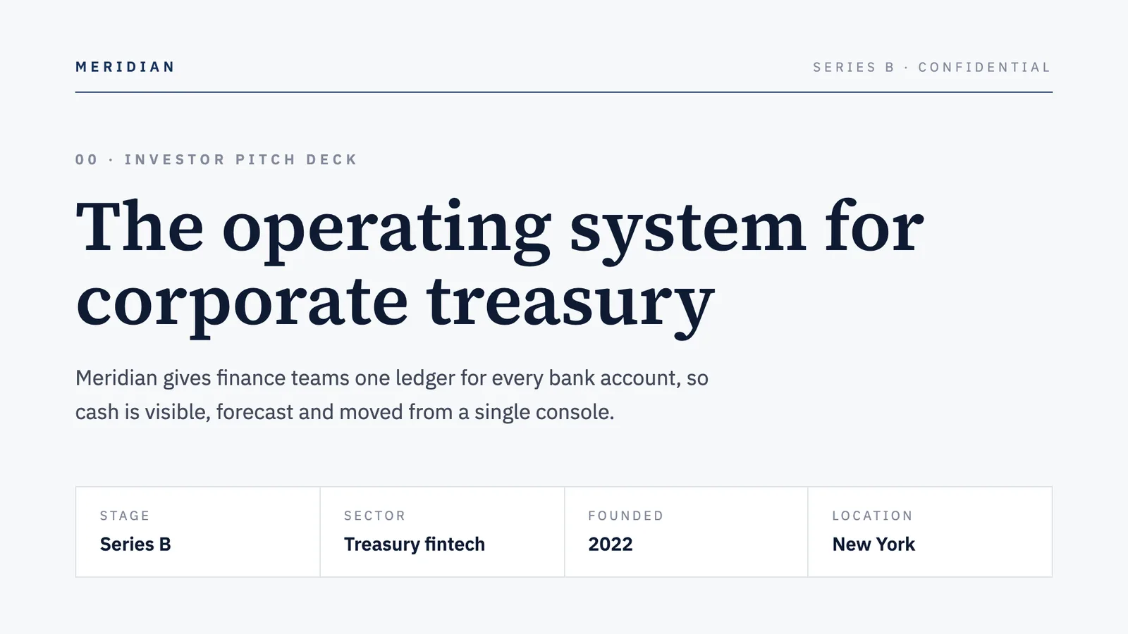 Term Sheet pitch deck design example, a navy investor framework slide