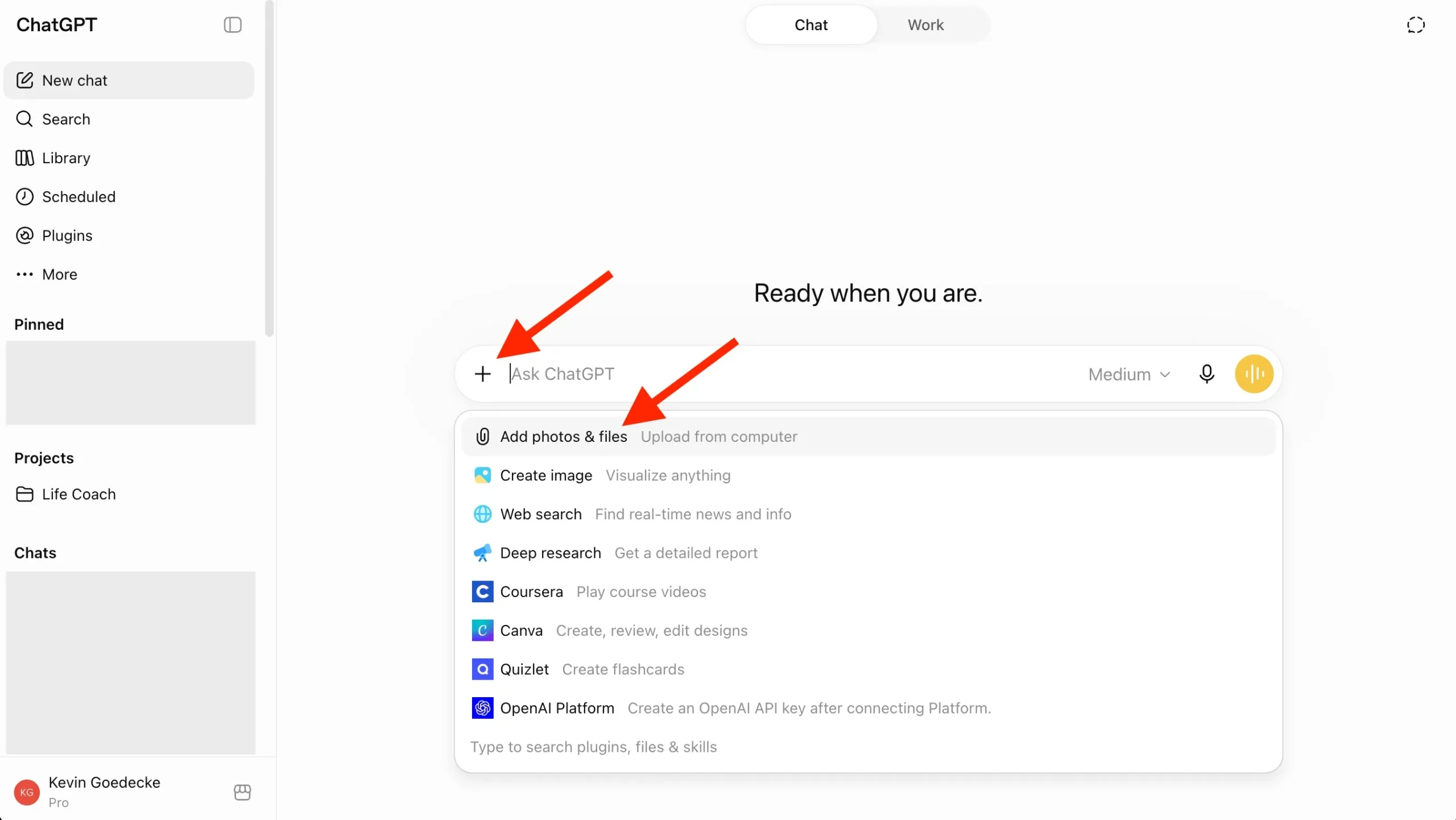 Adding a PDF to ChatGPT via the Add photos and files menu