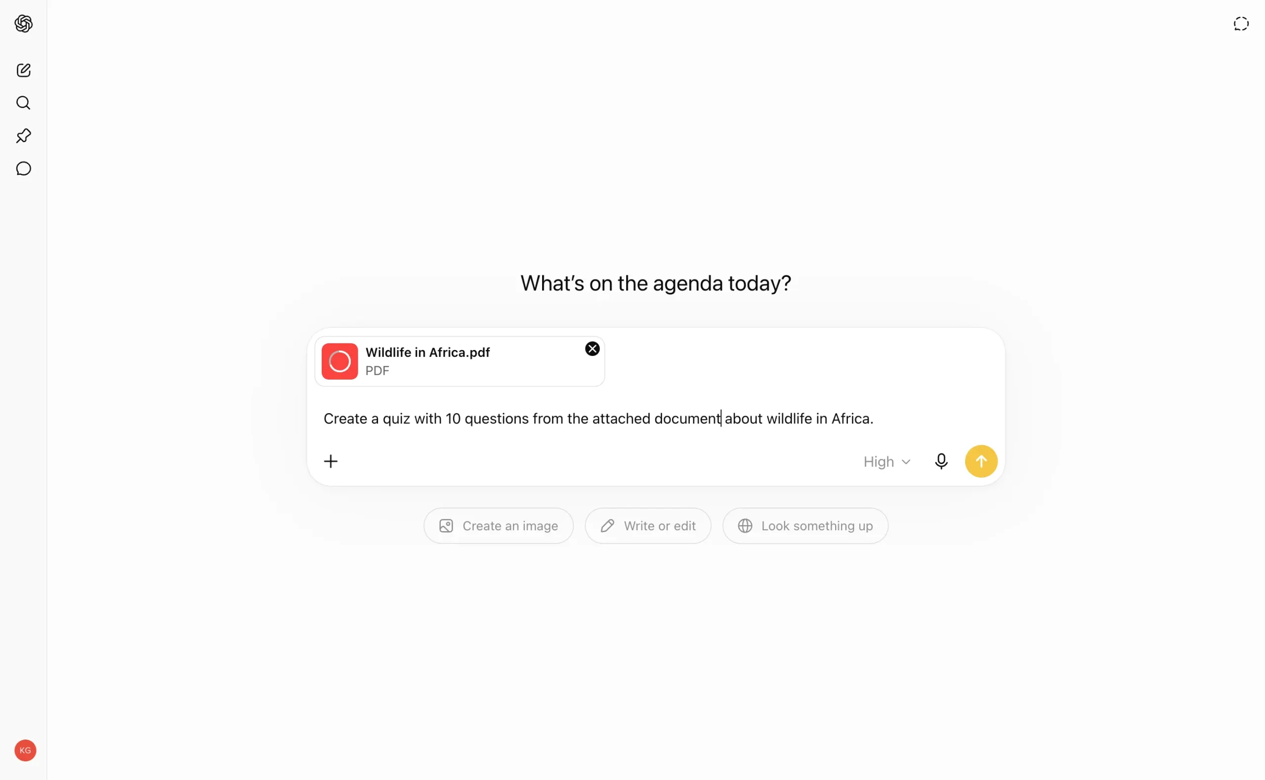 ChatGPT prompt to create a quiz from an attached document