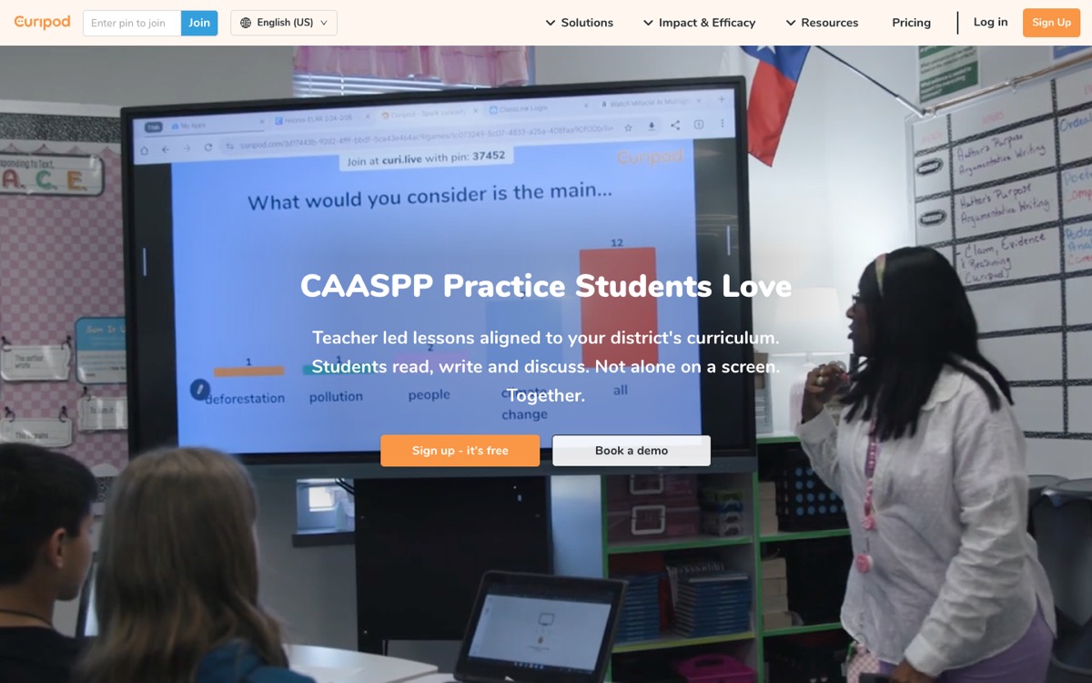 Curipod homepage, AI generated interactive lessons