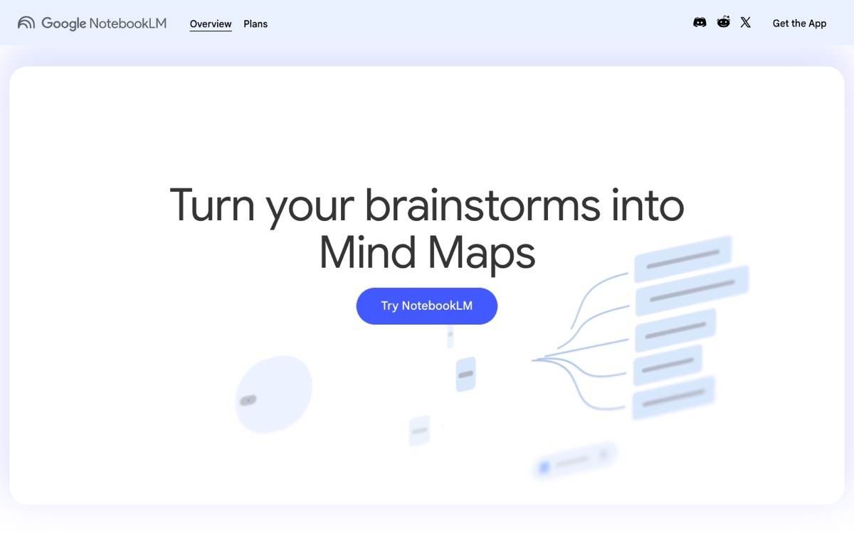 Google NotebookLM homepage, free AI research and study tool