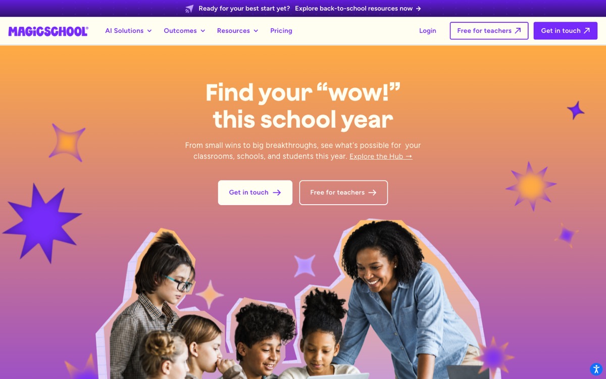 MagicSchool AI homepage, a Brisk Teaching alternative with 80+ teacher tools