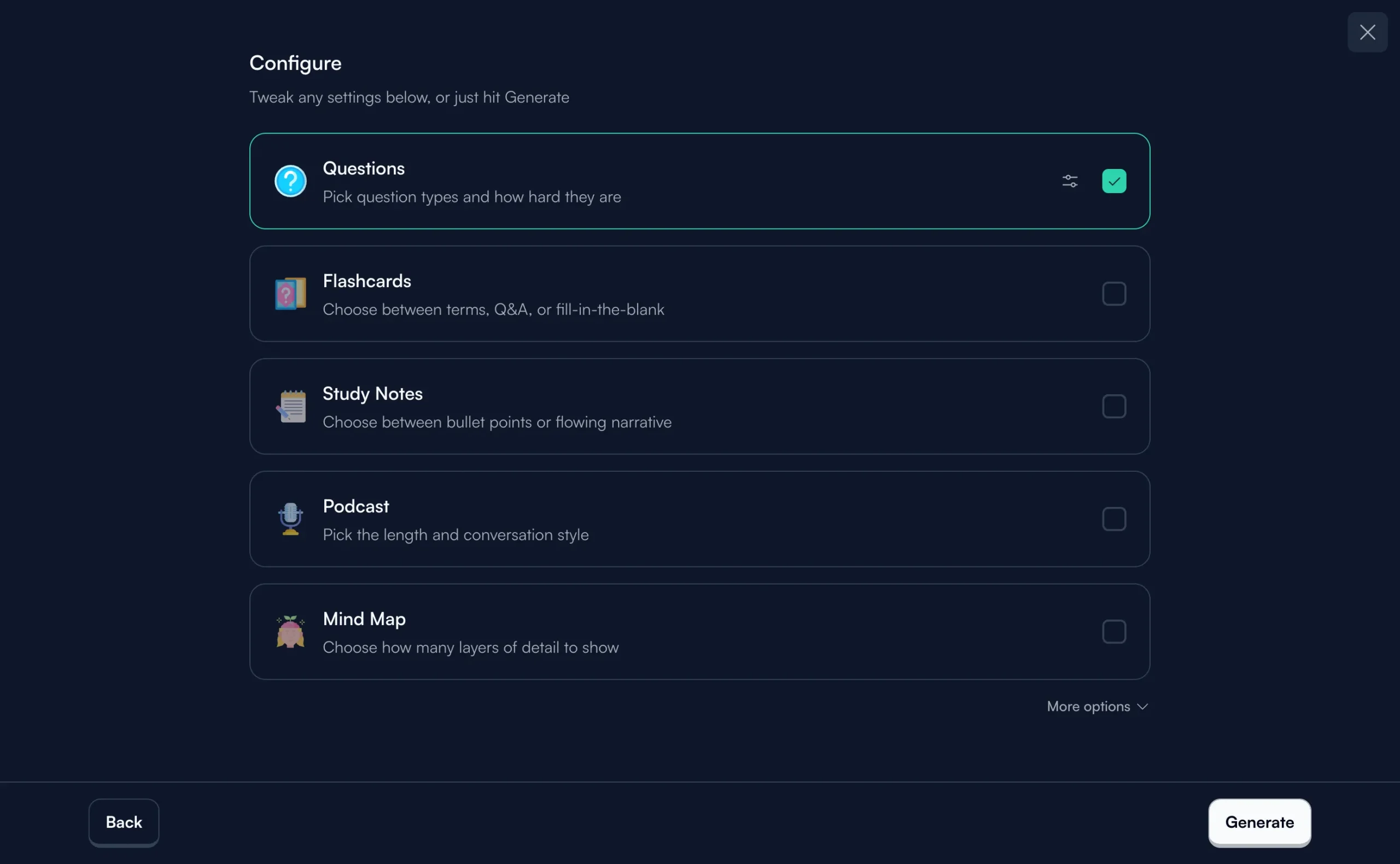 Quizgecko configure question types before generating