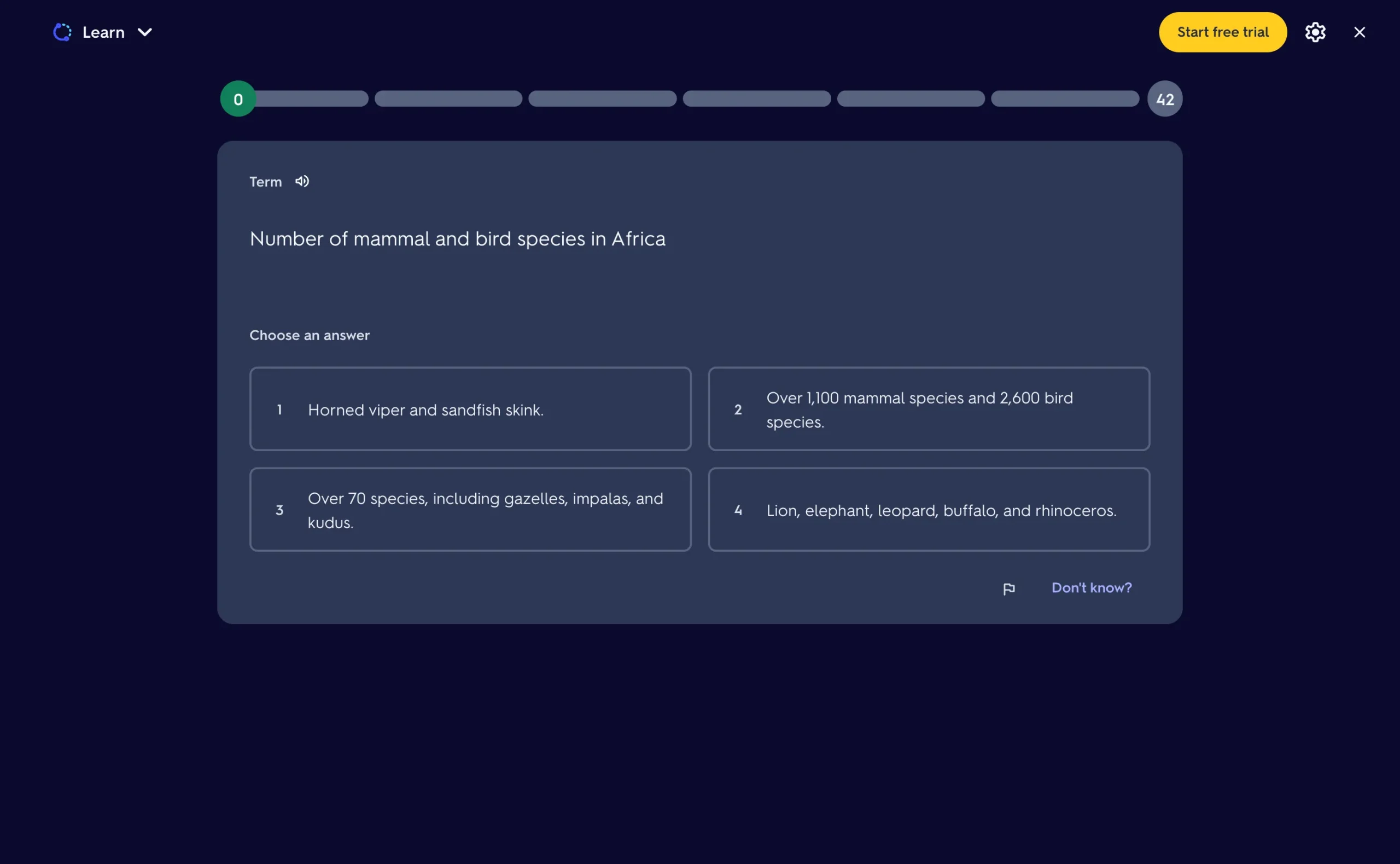 Quizlet Learn mode multiple-choice question generated from a document