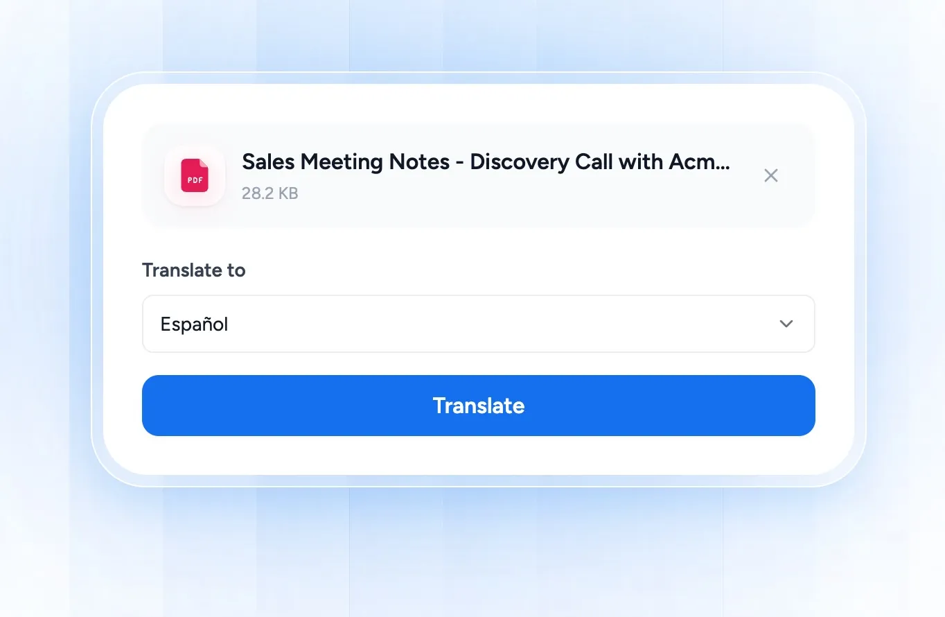 Choosing the target language in SlideSpeak's free PDF translator