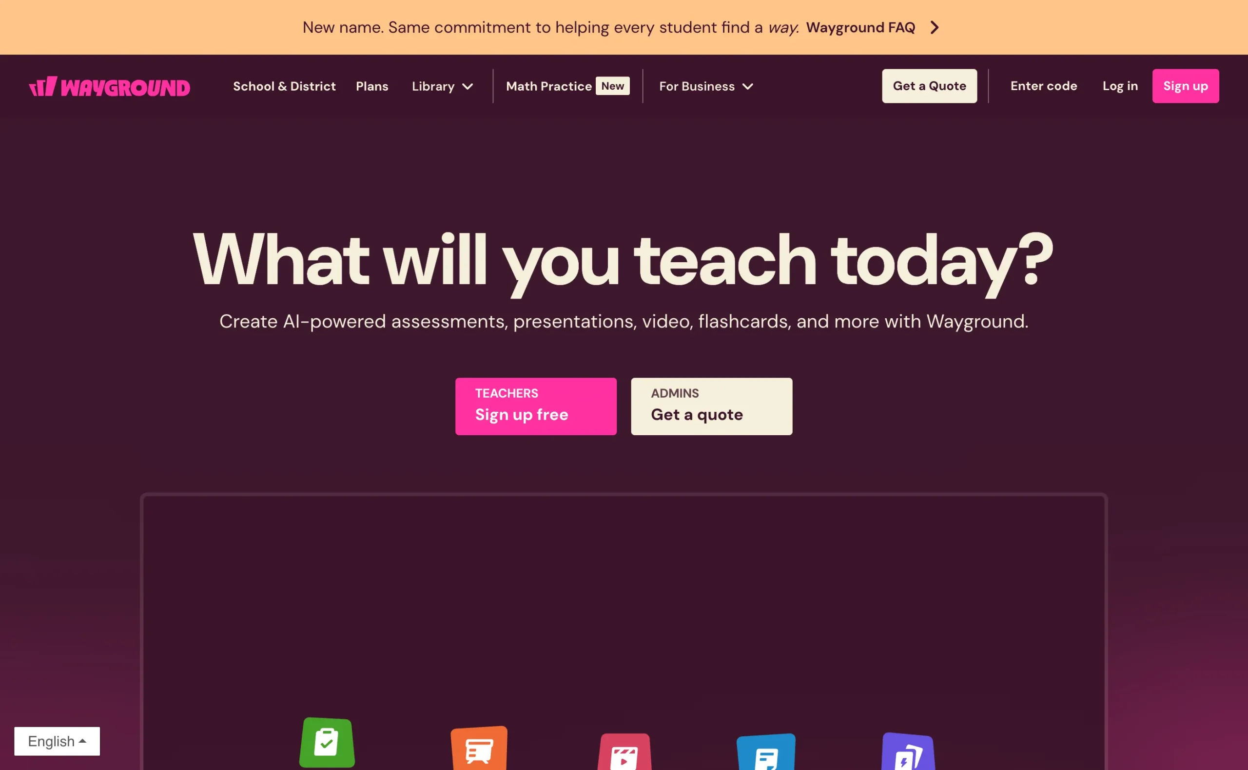 Wayground (formerly Quizizz) landing page