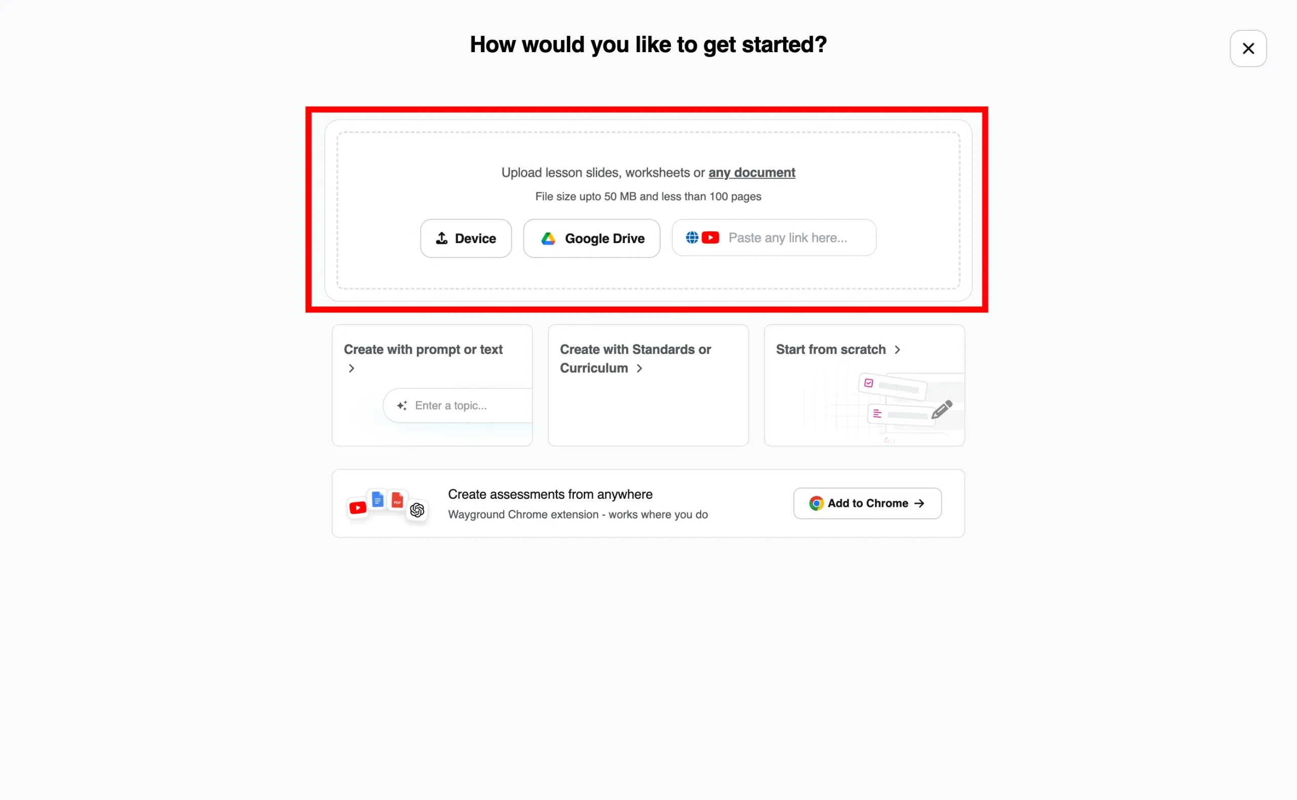 Wayground upload a document to create a quiz