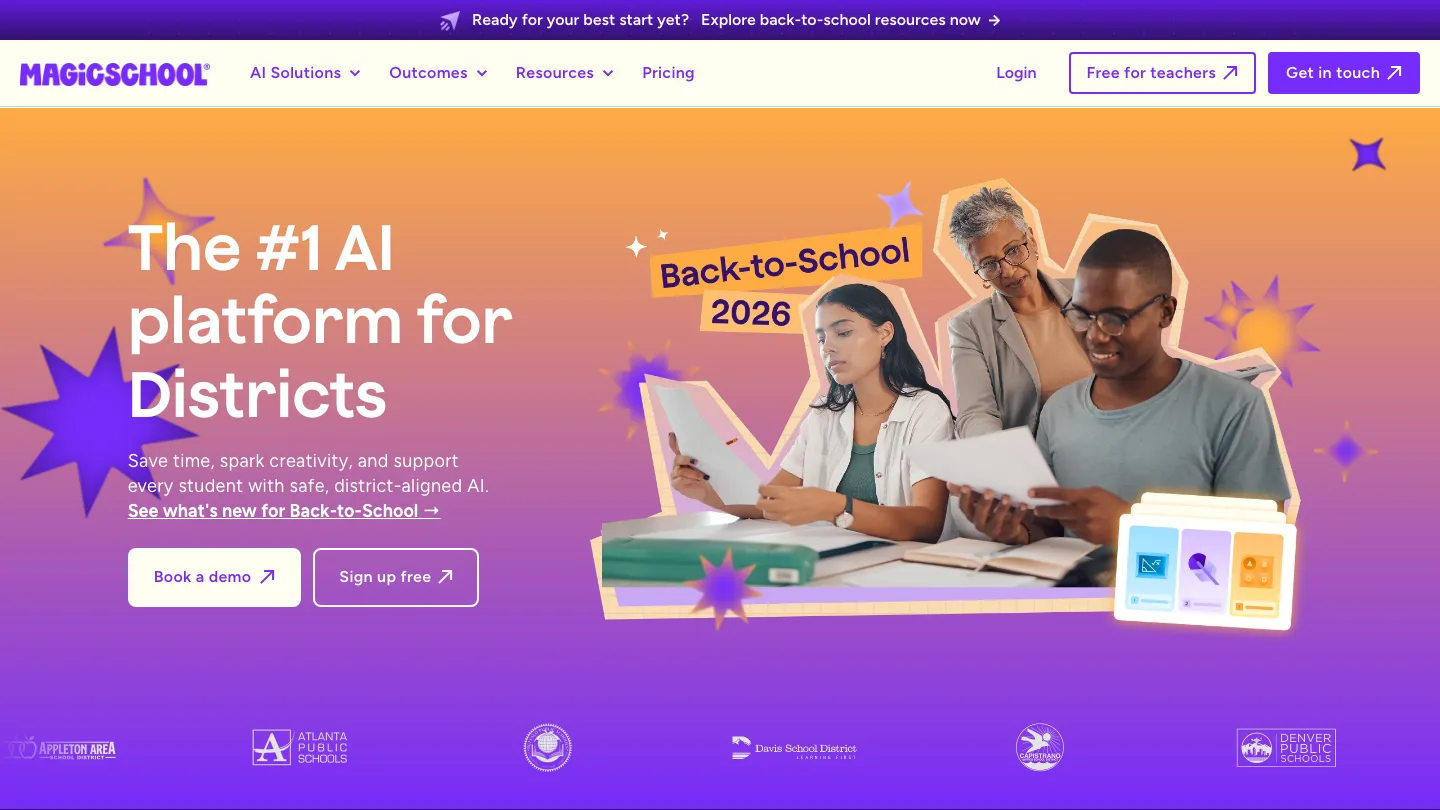 MagicSchool AI homepage, headlined "The #1 AI platform for Districts"