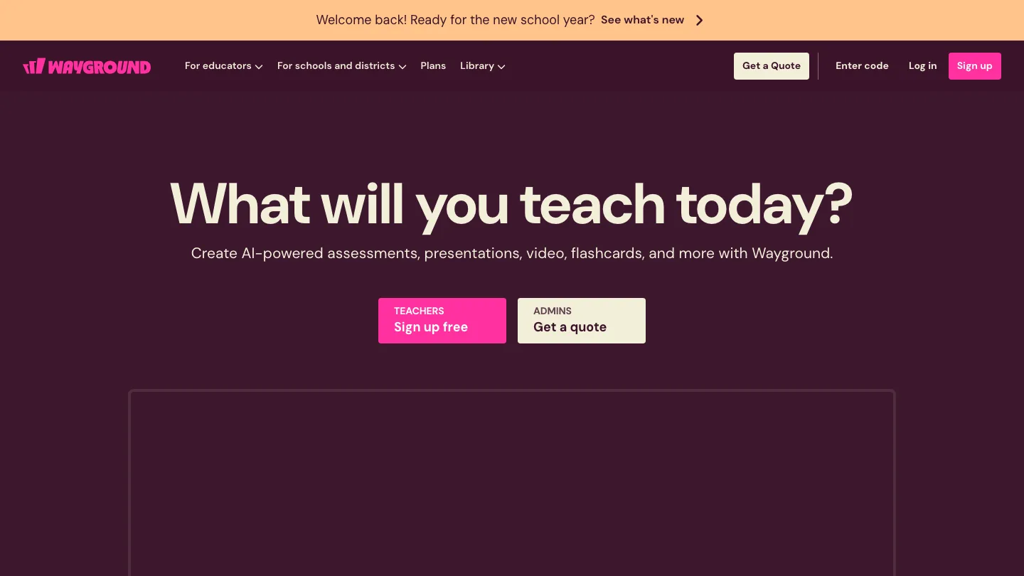 Wayground homepage, the platform formerly known as Quizizz