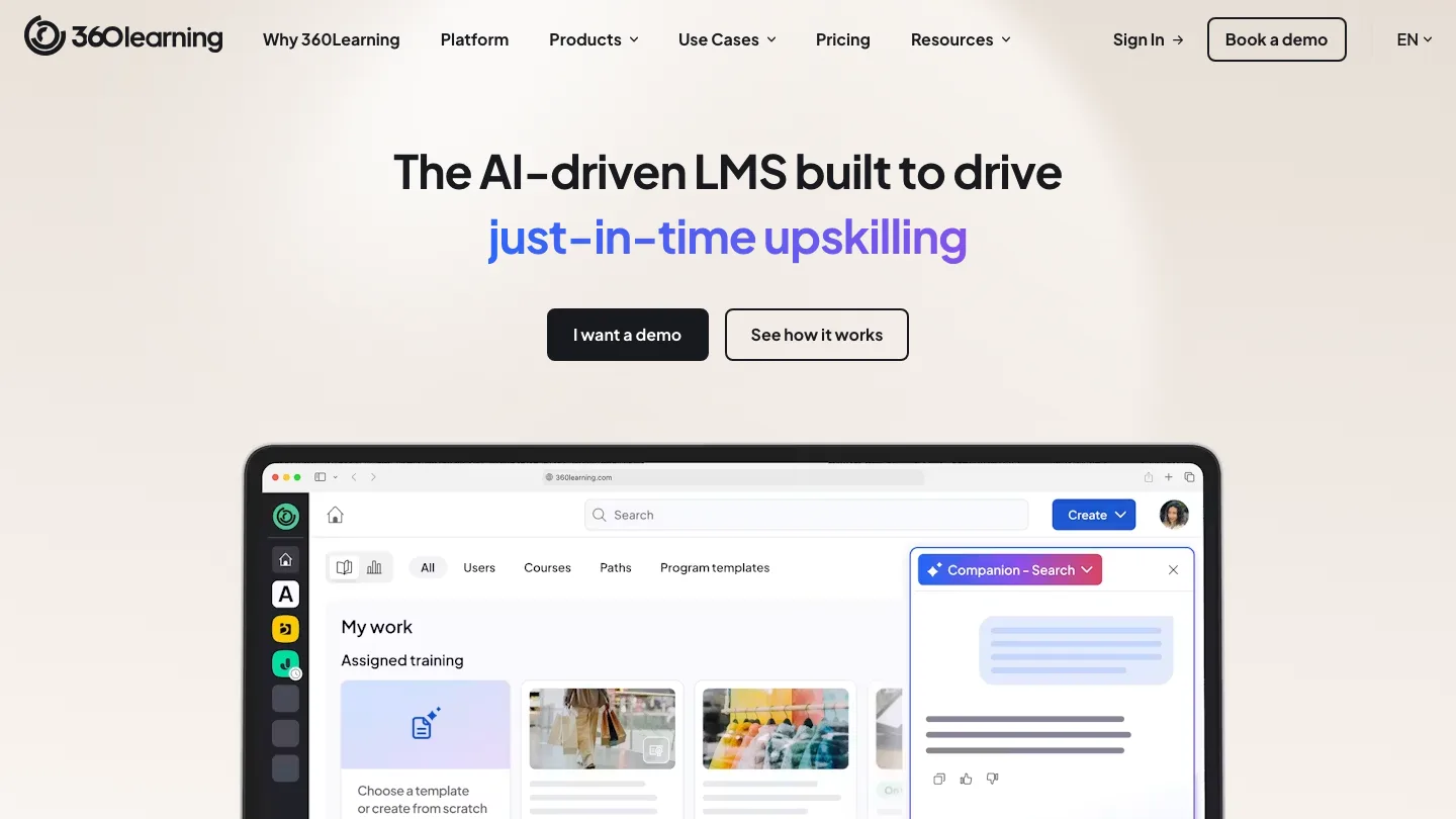 360Learning homepage, showing its collaborative course authoring workspace