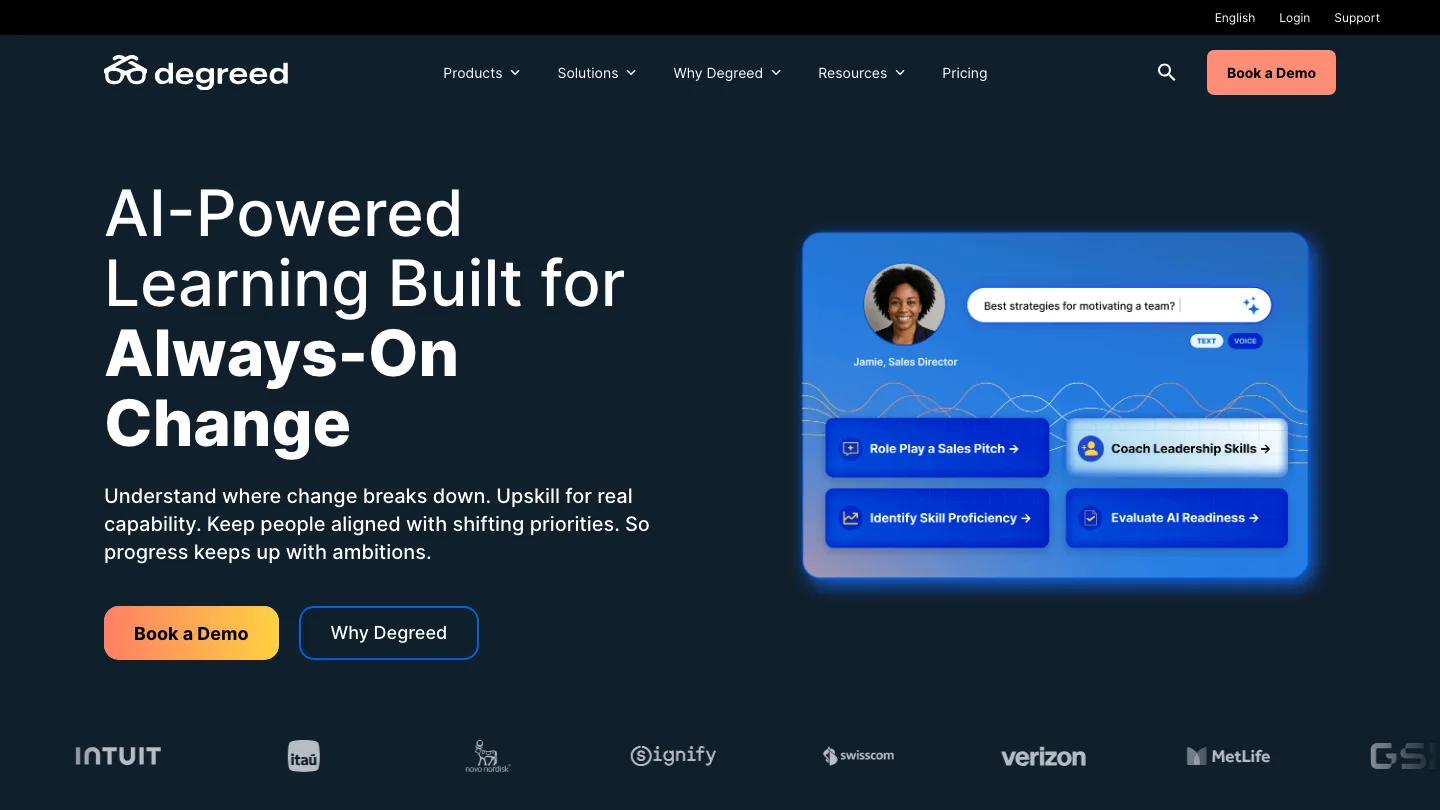 Degreed homepage, showing skill proficiency and upskilling features