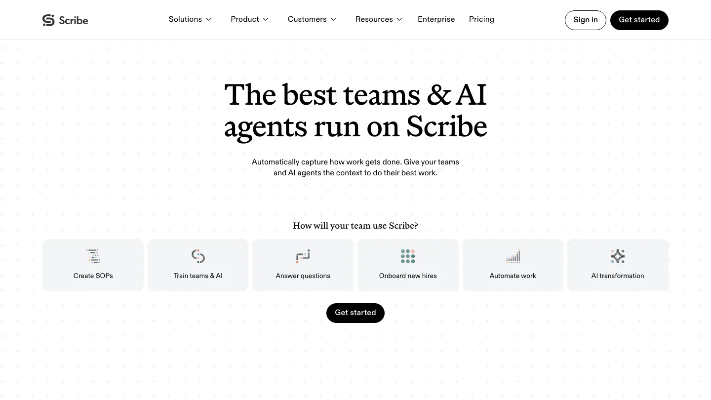 Scribe homepage, showing automatic capture of how work gets done