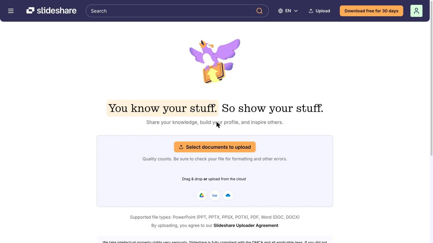 SlideShare upload page for publishing a presentation publicly