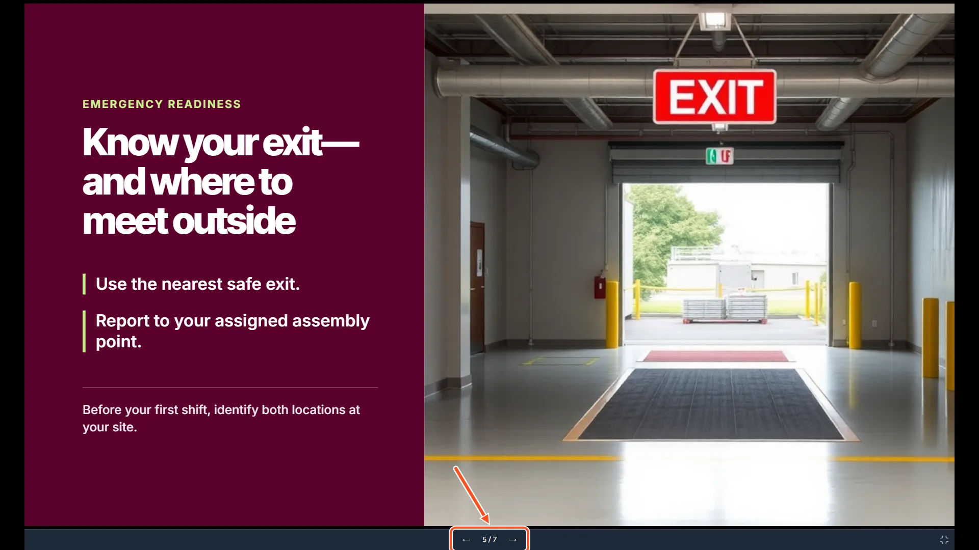 A slide shown full screen in SlideSpeak present mode, with the navigation bar at the bottom